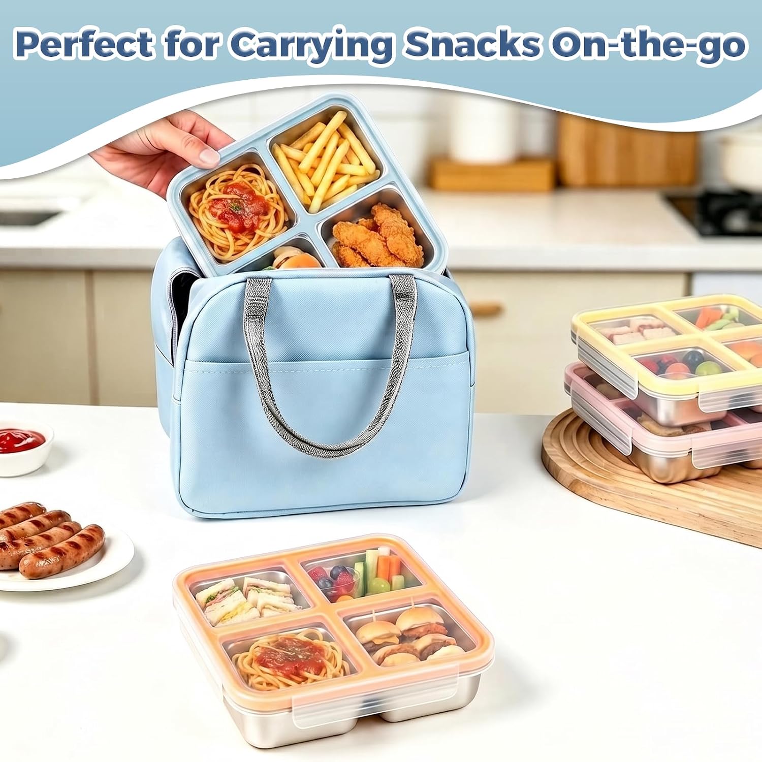 4 Pack Stainless Steel Snack Containers with Lids 24 oz