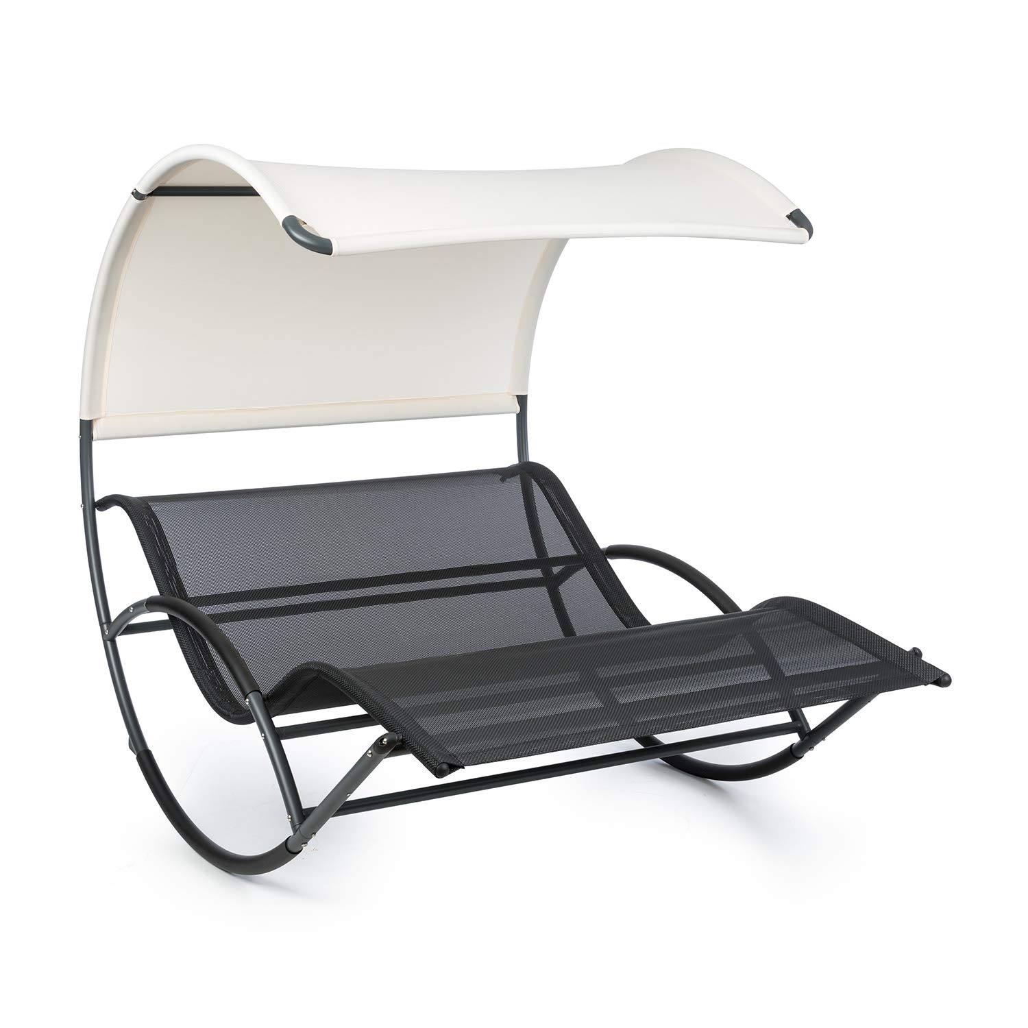 blumfeldt The Big Easy - Tumbona techada, Mecedora ergonómica, Uso Recomendado Exteriores, Impermeable, Protección Rayos UV, Estructura de Acero, Peso máx. soportado 350 Kg, Negro