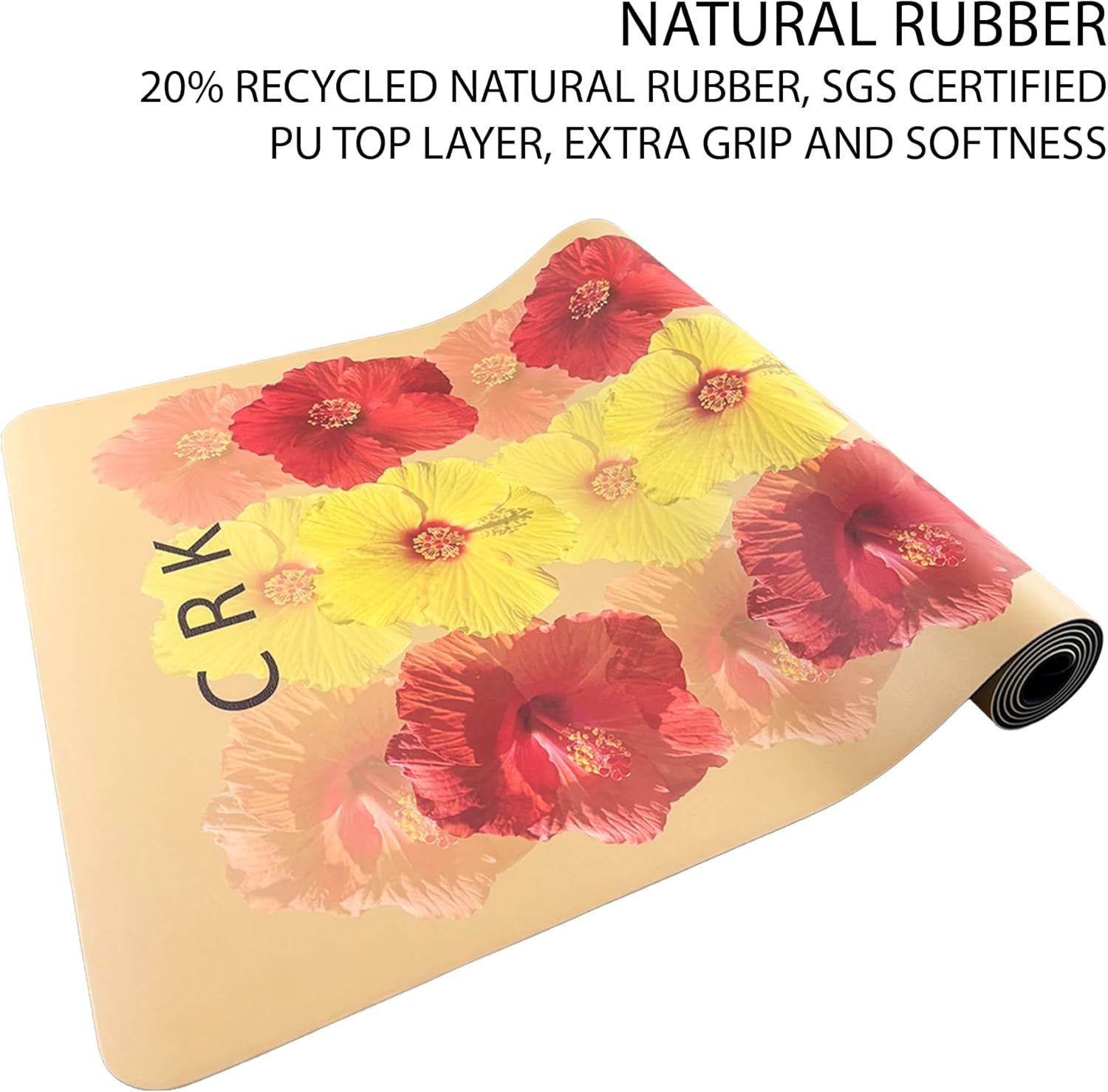 The Summer Mat • 4mm Thick, Recycled Natural Rubber Yoga Mat with Flowers Alignment Design