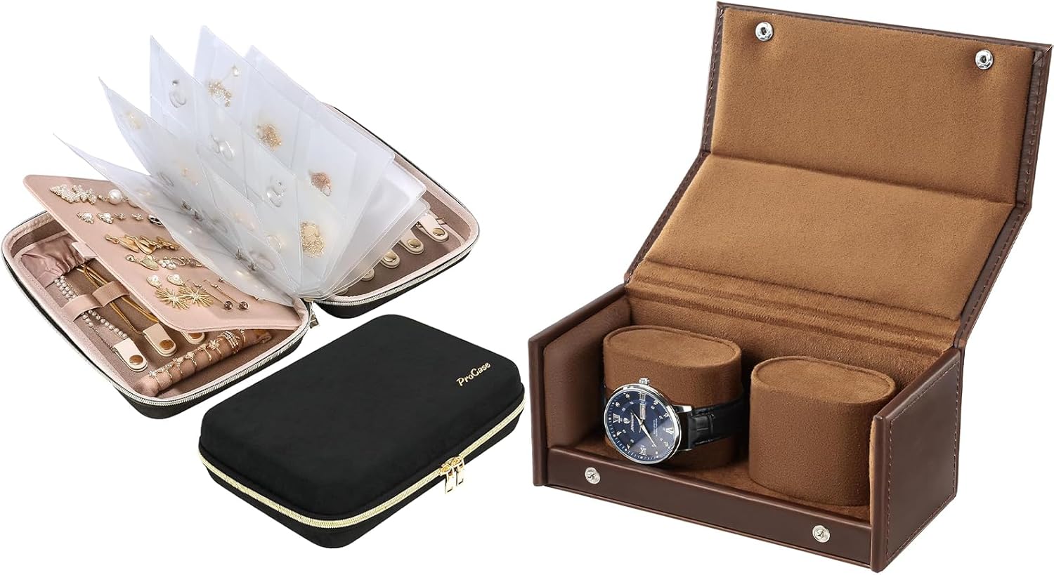 ProCase Travel Jewelry Organizer Case Bundle with Travel Watch Case for Men & Women