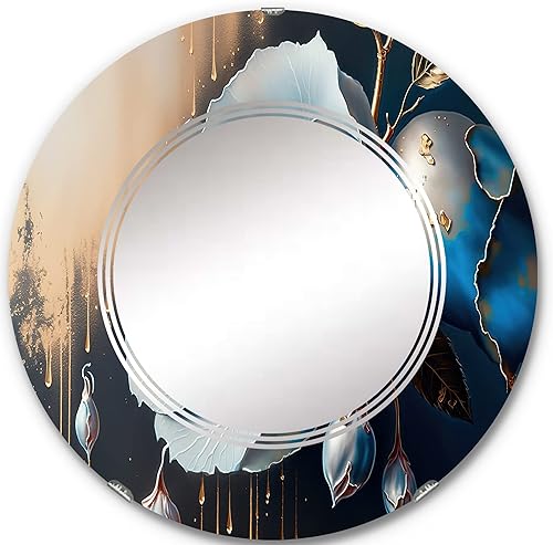 DesignQ Vibrant Blue Camellia Flower I- Vanity Mirror, Bathroom Mirrors, Wall Mirrors for Living Room, Bedroom - Round Mirror - Large 24'x24',