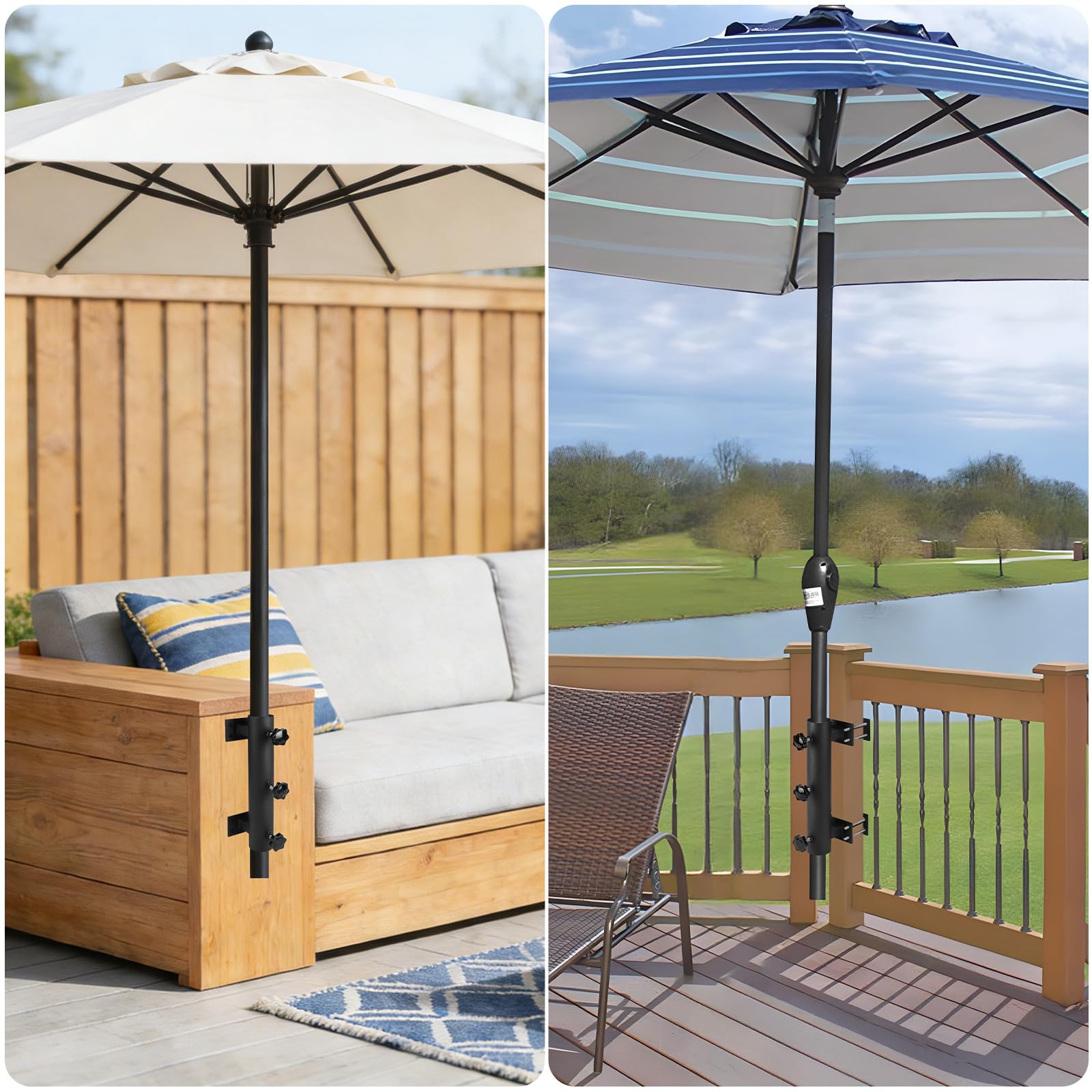 LALAGO Wytrzymały uchwyt na parasol przeciwsłoneczny, stojak na parasol, uchwyt na balustradę tarasową, regulowany zacisk parasola przeciwsłonecznego do żagli przeciwsłonecznych, pokładów, podwórza