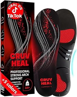 CRUVHEAL CRUVHEAL 220+ lbs Plantar Fasciitis High Arch Support Insoles Men Women - Orthotic Shoe Inserts - Boot Work Shoe Insole (L, Black)
