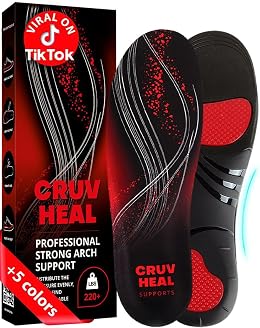 CRUVHEAL 220+ lbs Plantar Fasciitis High Arch Support Insoles Men Women - Orthotic Shoe Inserts - Boot Work Shoe Insole (L, Black)
