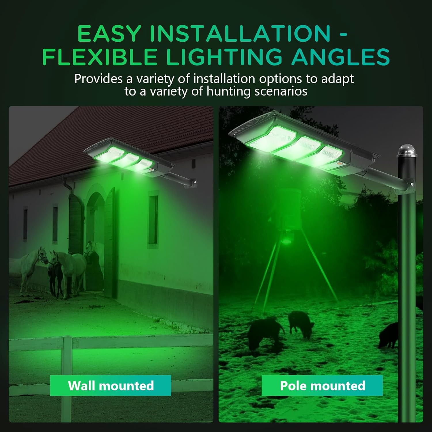 Hog Lights for Night Hunting, Zuomeng Solar Green Light, Motion Activated Feeder Light with 300ft Remote Alarm, Outdoor Wireless Lighting for Boar, Deer