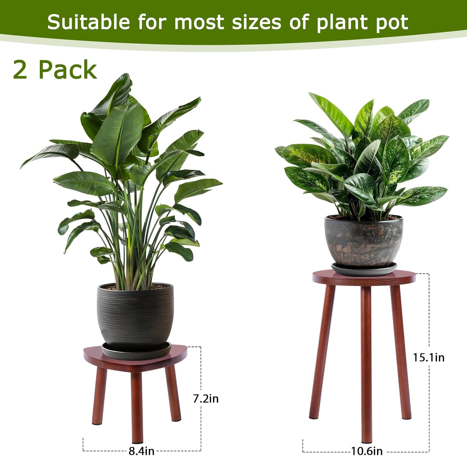 Eocogup Plant Stand Indoor,2 Pack Single Plant Tables Indoor,Planter Stand,Multi-purpose Plant Shelf for Living Room Balcony Garden Patio Office,Walnut