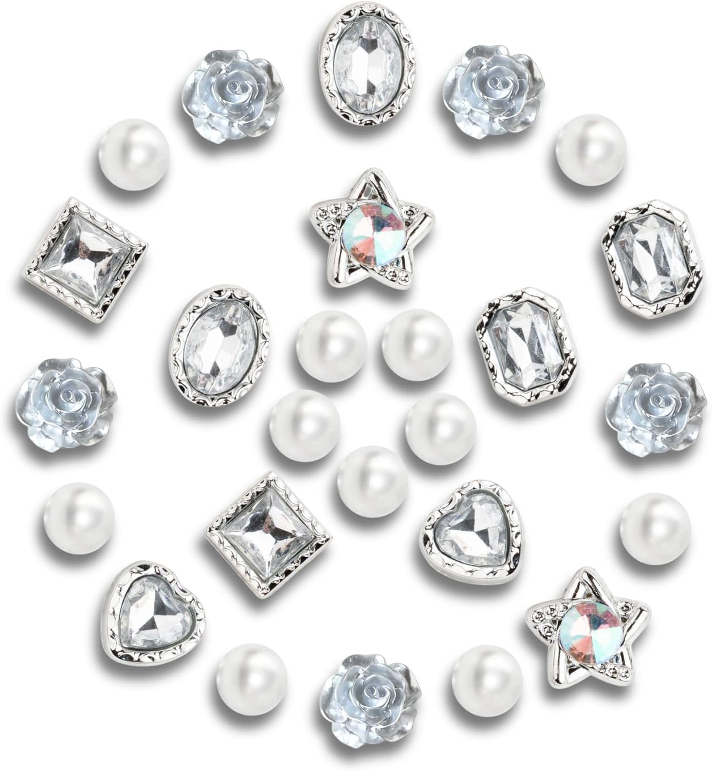 Pearl Shoes Charms Set, 25Pcs Clear Rhinestone Shoe Decorations for Wedding Party Daily Wear