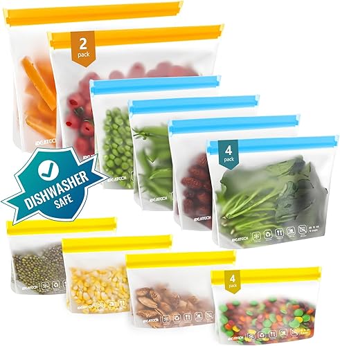 Bolsas de almacenamiento reutilizables, paquete de 10 bolsas reutilizables de PEVA sin BPA, bolsas de galón reutilizables, bolsas de sándwich