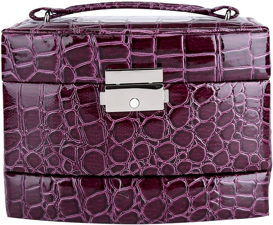 Zerodis PU Leather Jewellery Box,3 Layers Compartment Necklace Earrings Organizer Lockable Storage Case with Mirror Storage Drawers for Lady Gift Home Supplies()