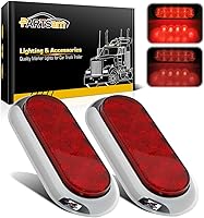 Vista 1 de Partsam 2 piezas de luces LED de 6" ovaladas cromadas para camión con remolque, rojas, 10 LED, montaje en superficie, luces traseras de parada, giro