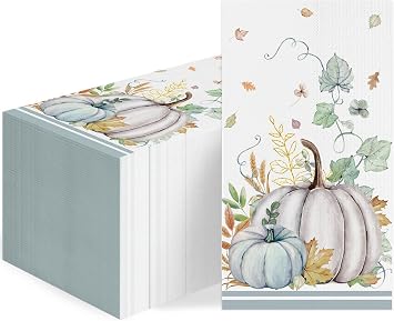100 Pcs Fall Guest Napkins Thanksgiving Watercolor Pumpkin Paper Napkins for Party Lunch Dinner Bathroom Kitchen Decor