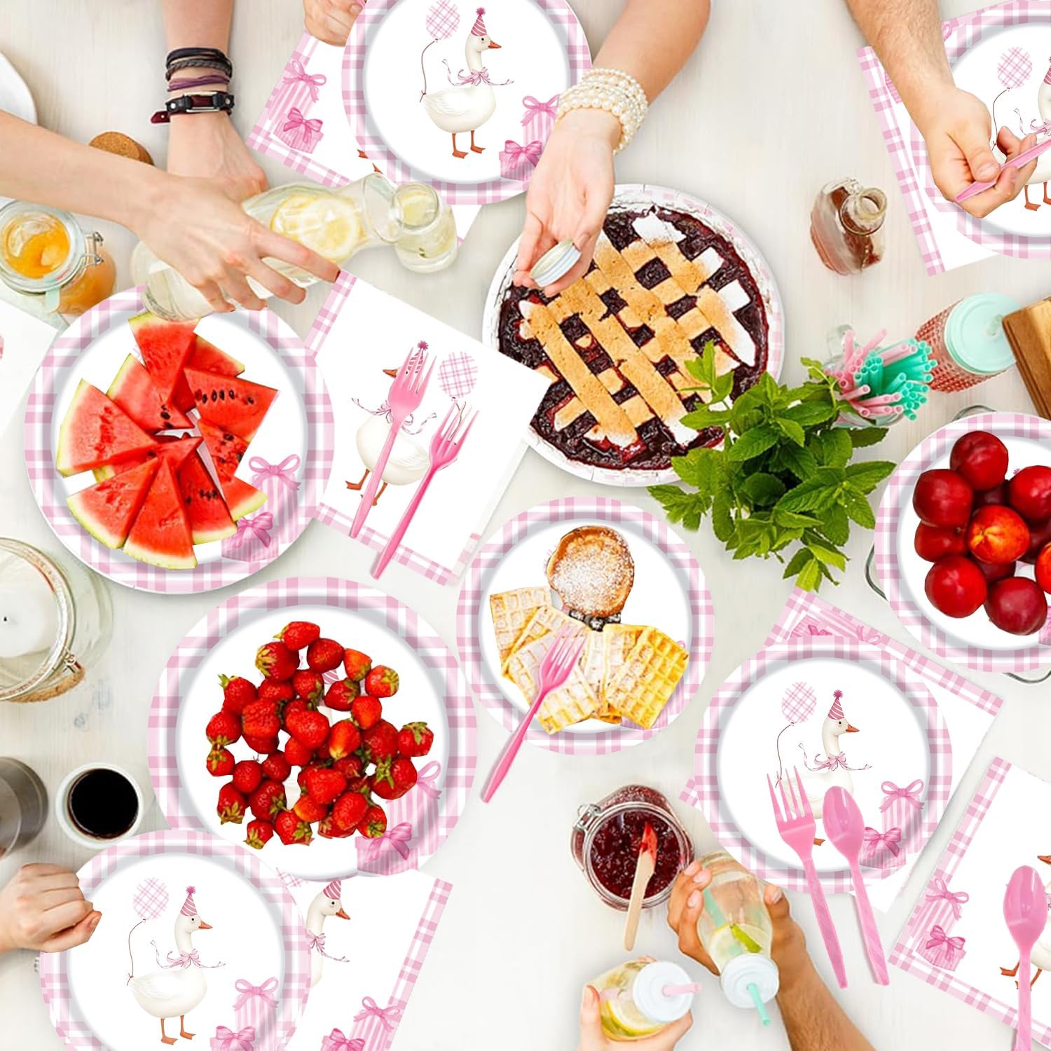 194 Pcs One Silly Goose Birthday Decor for 24 Guests - Pink Theme Party Supplies with Plates Napkins Cutlery Tablecloth and Banner, All-in-One Disposable Party Kit for Girls' Birthday image 3