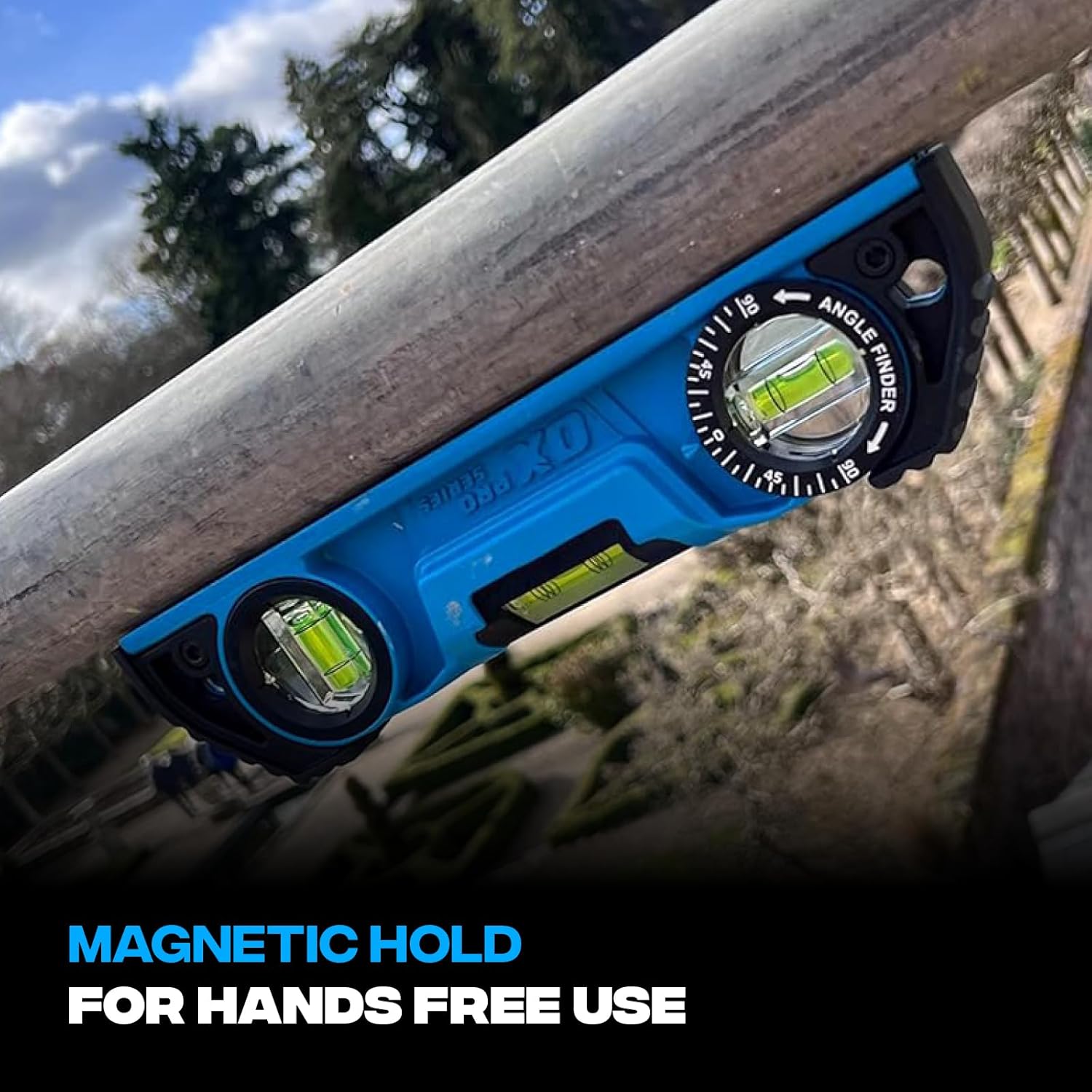 OX Tools Pro 10 inch Magnetic Torpedo Level - Adjustable 3-Vial Aluminum Level with V-Groove Base - PVC Shock Absorbing End Caps with Angle Finder Vial - OX-P027210