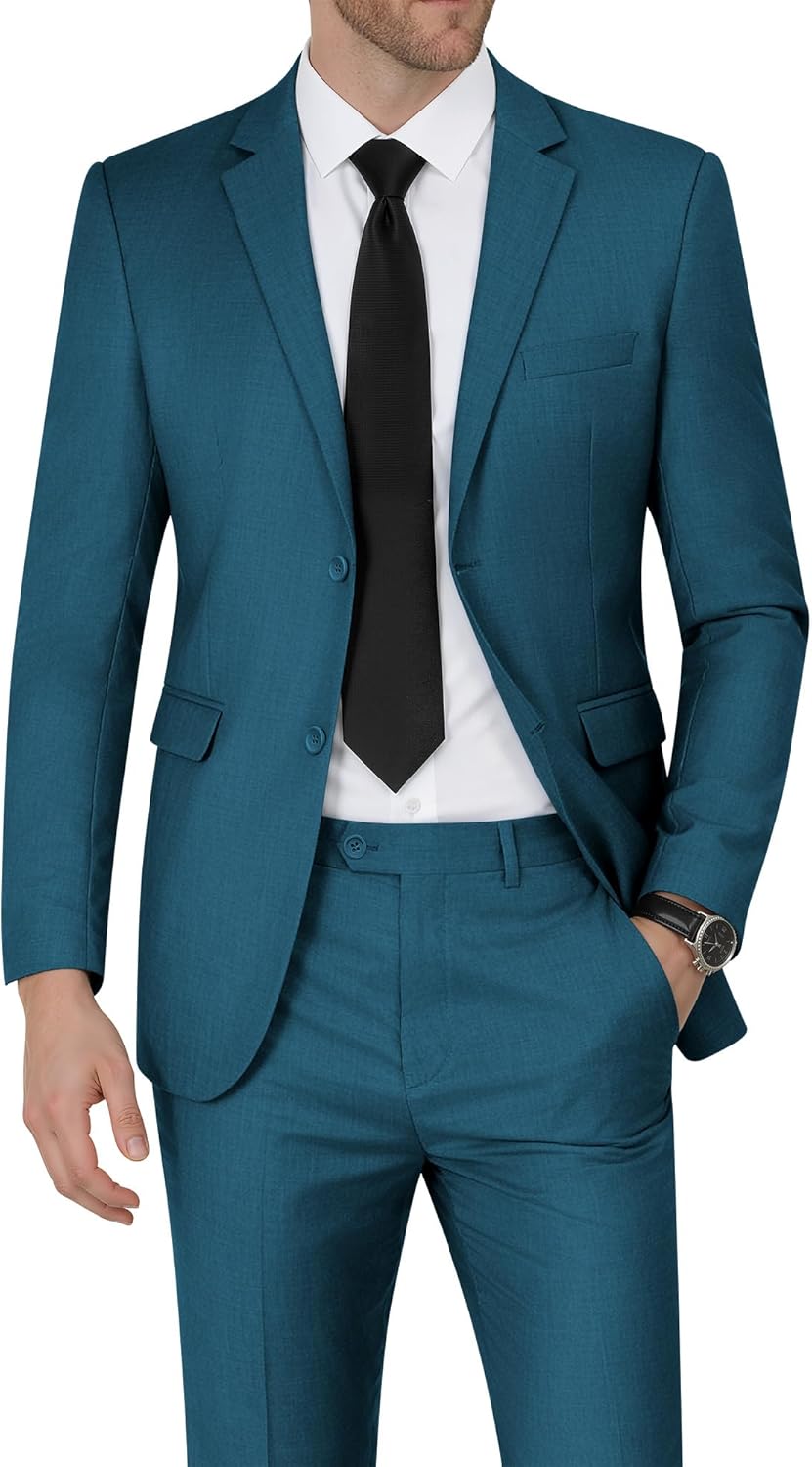 WEEN CHARM Men's Suits Slim Fit 2 Piece Two Button Blazer Wedding Prom Tuxedo Single Breasted Jacket Pants Set