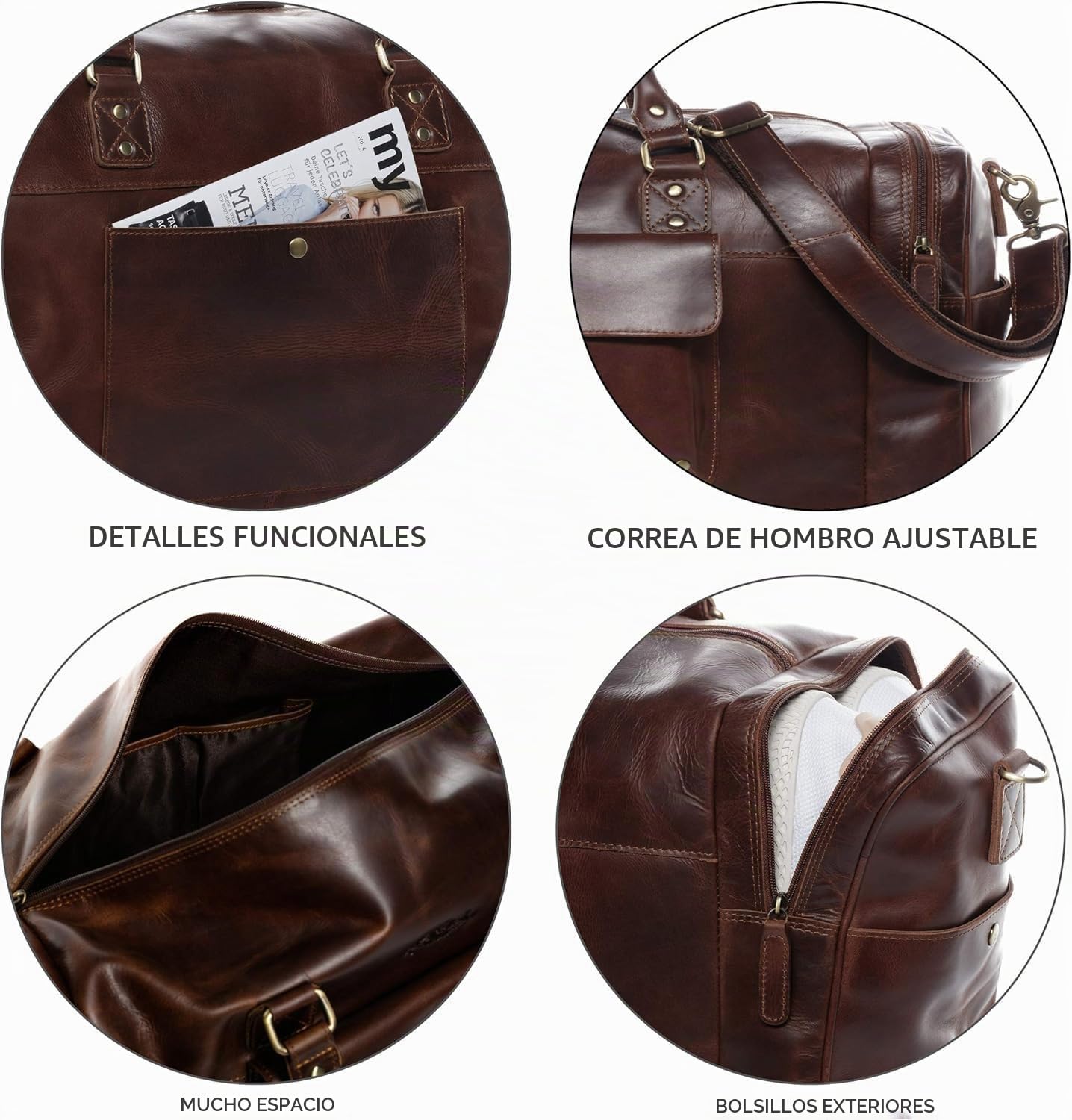SID & VAIN Bolsa de Viaje Grande Cuero para Hombre I Bolso de Deporte Fin de Semana I Maletín Viaje Weekender, Equipaje de Mano Cabina Yale marrón Hecho a Mano