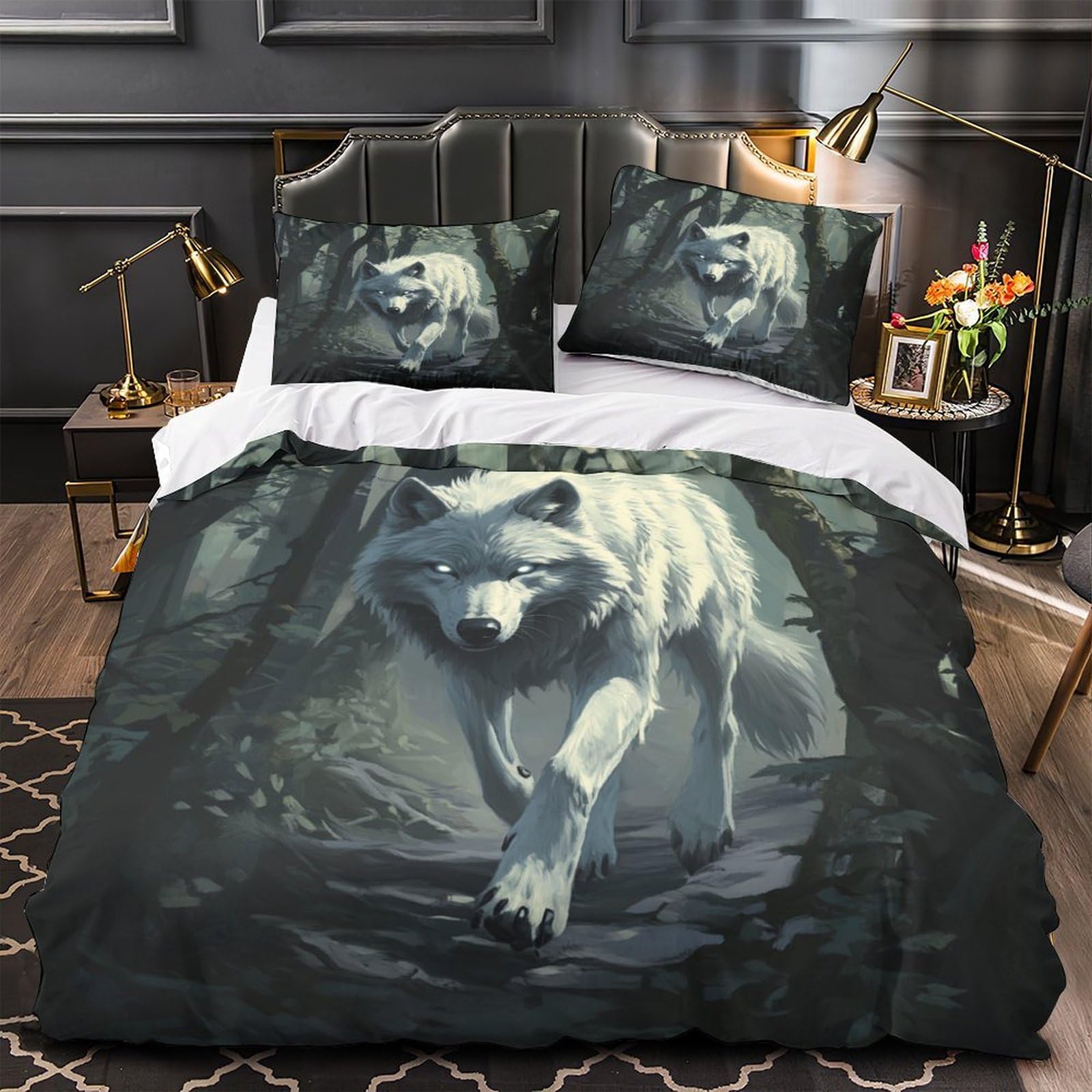 Housse de couette Loup Blanc 3D contre la transpiration nocturne parure de lit 260x220