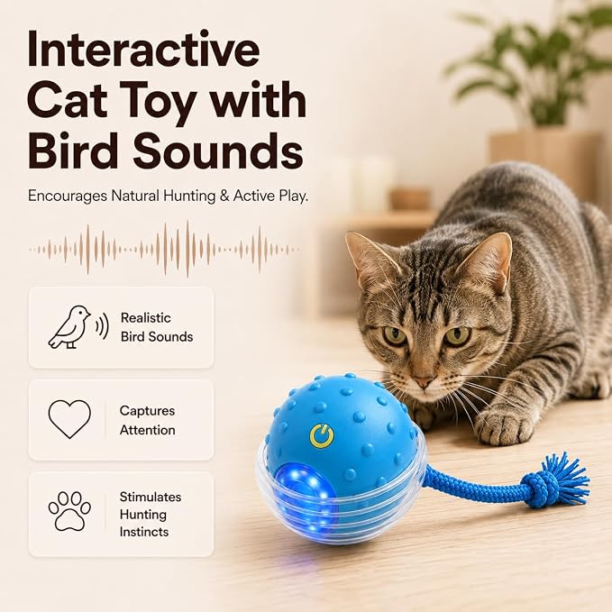 Pelota interactiva rodante para gatos azul miniatura 4