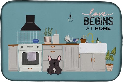 Miniatura 337 de Caroline's Treasures CK7824DDM - Tapete absorbente para secado de platos con diseño de bulldog inglés, rojo y blanco, para encimera de cocina, 14 x