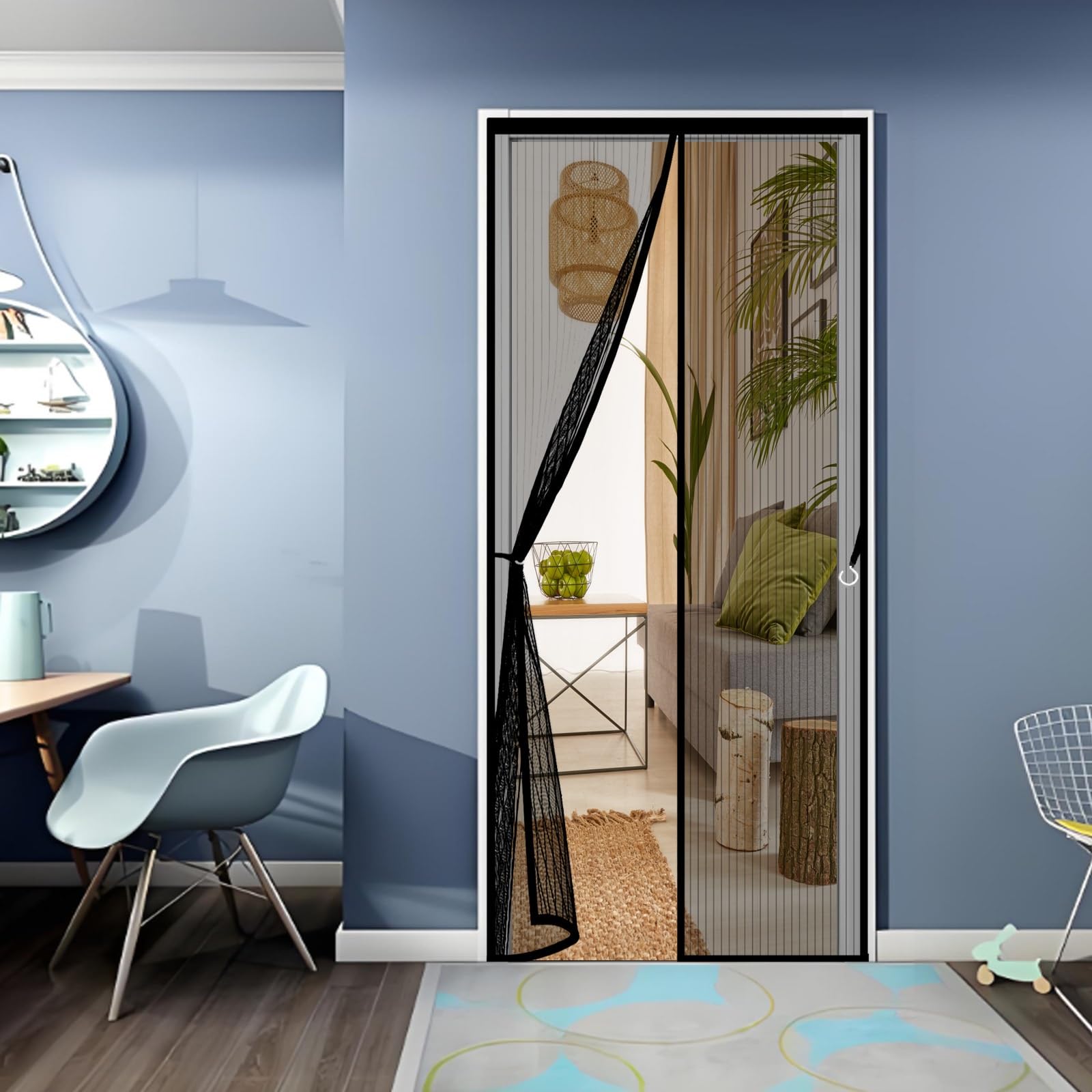 Longcao Black Fly Screens Doors Nets 85 X 189 Cm Keeps Bugs Out - Pet And Kid Friendly, Keep Fresh Air In Fly Screens For Doors For Sliding Door Patio Door,