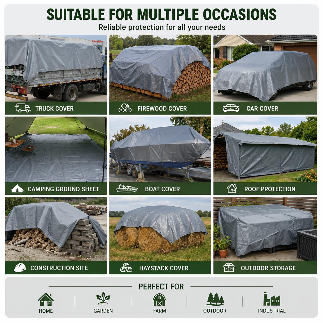 KAV Premium Abdeckplane Wasserdicht Schwerlastplane mit Ösen Bodenplane in Grau für Garten, Picknick, Camping, Camping Zubehör, Angeln (3x3m) Baumarkt