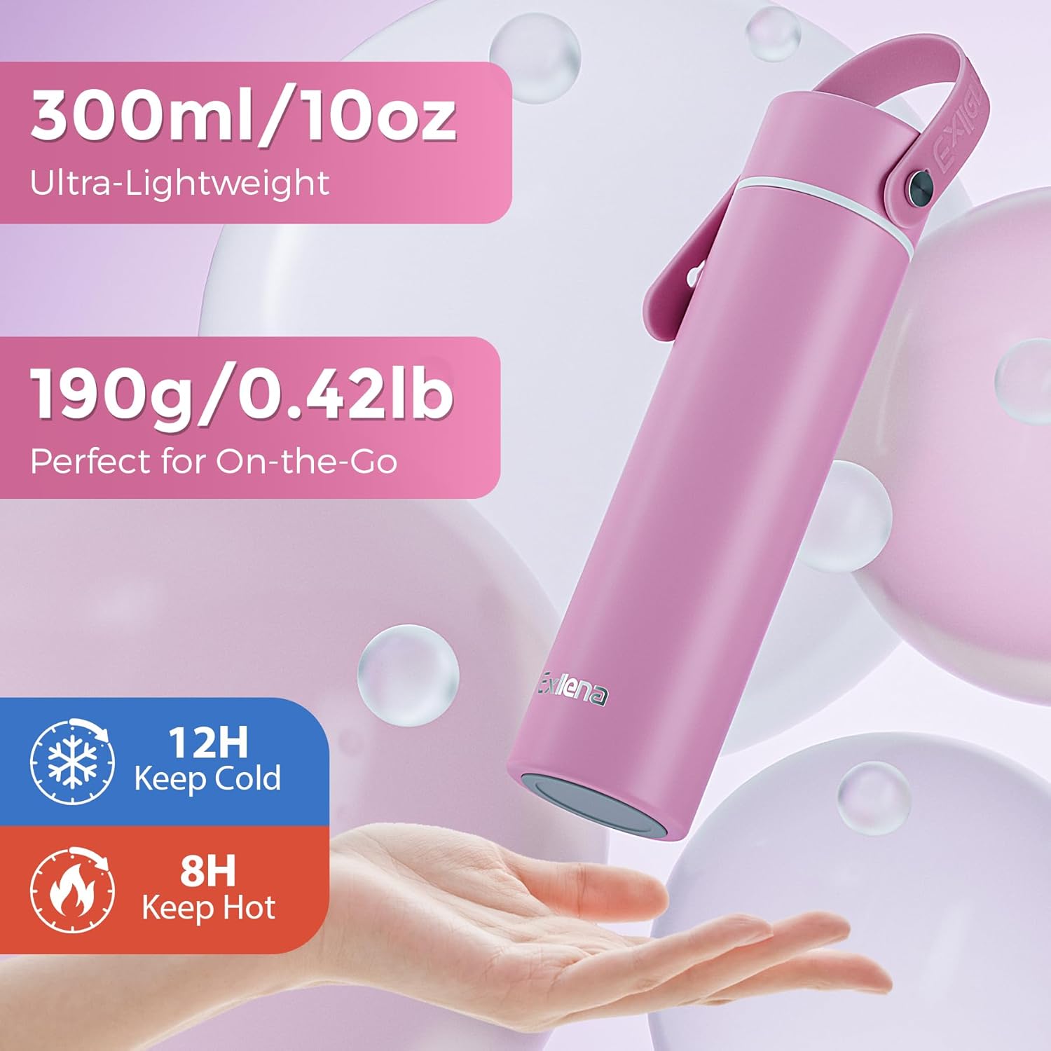 【Upgraded】Exllena Small Insulated Water Bottle 10oz with Adjustable Silicone Handle– Leakproof - Small Flask for Hot & Cold Drinks, Ideal for Purse, Lunchbox...(Lavender Hush) - Image 5