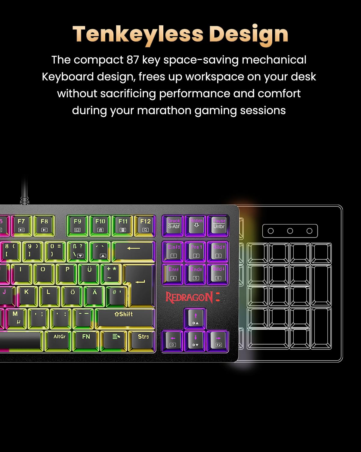 Redragon K552 Gaming Tastatur und Maus, Mauspad Combo 87 Tasten LED Hintergrundbeleuchtung Mechanische Gaming Tastatur mit Brauner Schaltern Gaming Mauspad für Windows PC Spiele - S113 DE QWERTZ