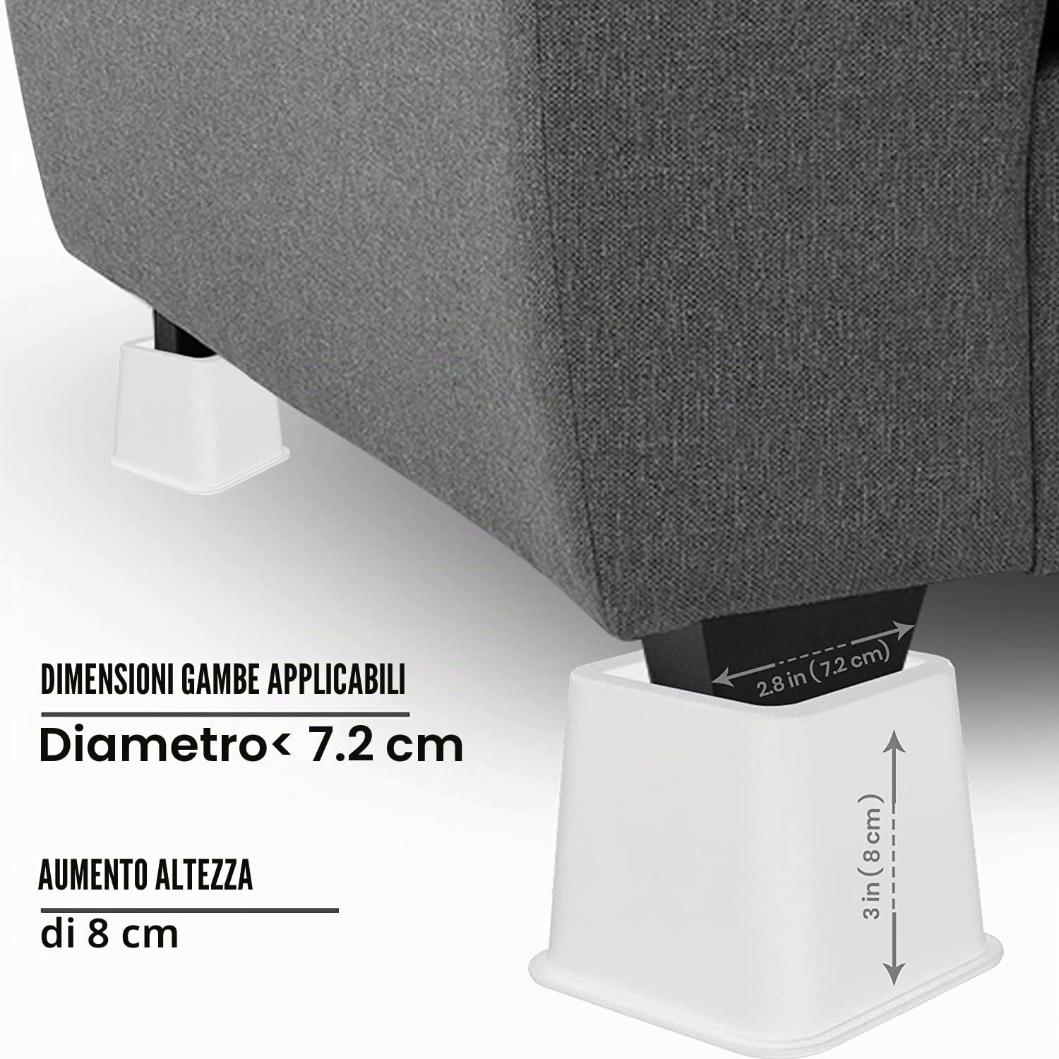 Utopia Bedding Alzata Regolabile Premio - 8 Pezzi (4 Alti e 4 Corti) - Alzata Resistente con Forte Risparmio di Spazio - Alzata Letto, Alzata Tavolo, Alzata Sedia o Divano - (8 a 20 cm) (Bianco)
