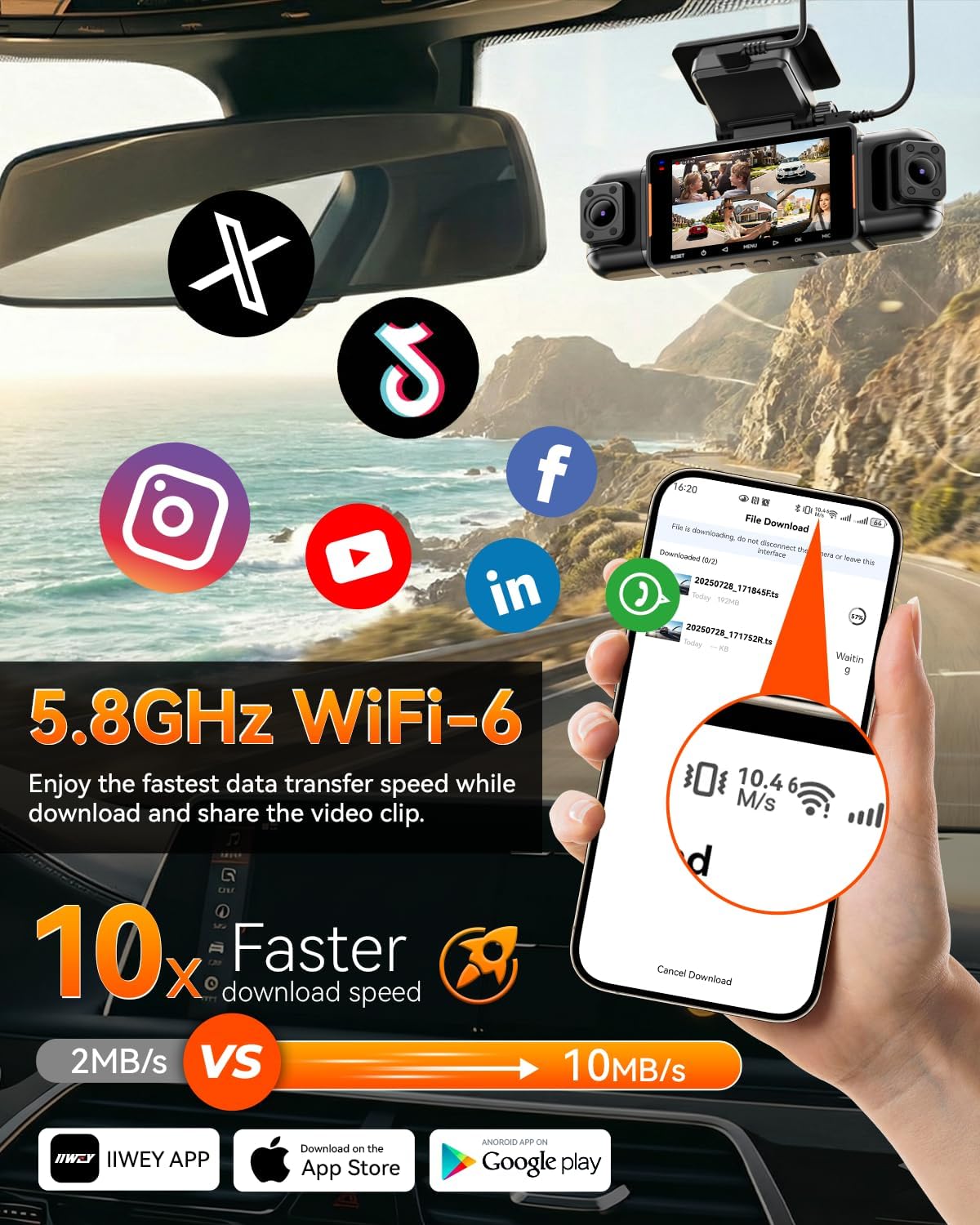 IIWEY N9 5 Channel Dash Cam 360° View, 5.8G WiFi-6 with App, Free 128GB Card, FHD Front & Rear Inside, Left, Right Dash Camera for Car, 12 IR Lights Night Vision, GPS, 24/7 Parking Mode, G-Sensor