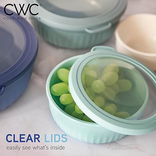 Vista 185 de COOK WITH COLOR - Juego de tazones de preparación profundos con tapas, para mezclar, de plástico, pequeños y apilables (color rosa/gris)