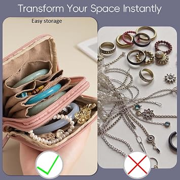 Small Travel Jewelry Case,Jewelry Pouch Bags with Zipper, Holiday Organizer for Necklaces, Earrings, Rings, Bracelets, Watch, Pink