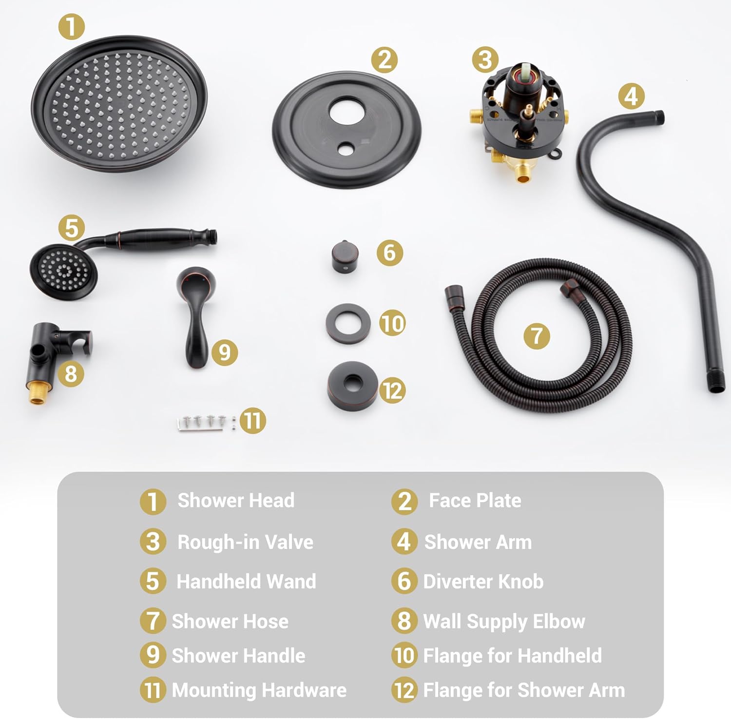 DASAN Oil Rubbed Bronze Rain Shower System Complete Antique Shower Faucet Sets, Bronze Shower Fixtures Combo with Pressure Balance Valve, Trim Kit, 9’’ Rainfall Overhead Shower & Handheld, AT209W-ORB
