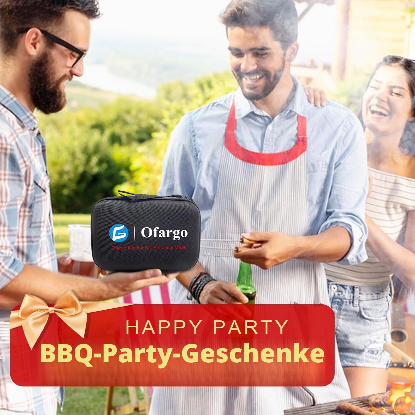 Ofargo Fleischspritze aus 304-Edelstahl, mit 4 Marinadennadeln und Reiseetui für Grill, Räuchern, 57 ml, großes Fassungsvermögen, Bedienungsanleitung und eBook-Rezept