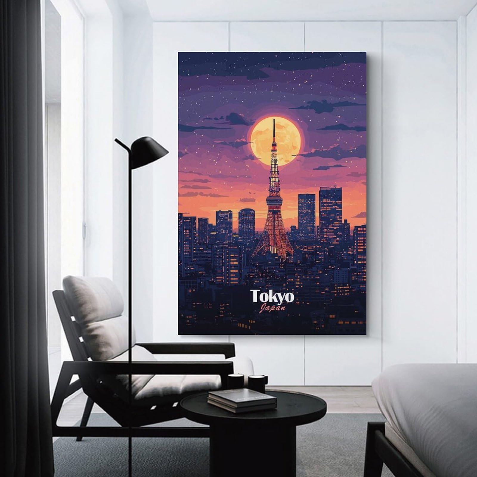 Junmoney Canvas Wall Art Tokyo Skyline Night, 20x30inch(50x75cm), for Bedroom, Guest Room Or Reading Nook, Canvas Wall Decor for Personal Spaces