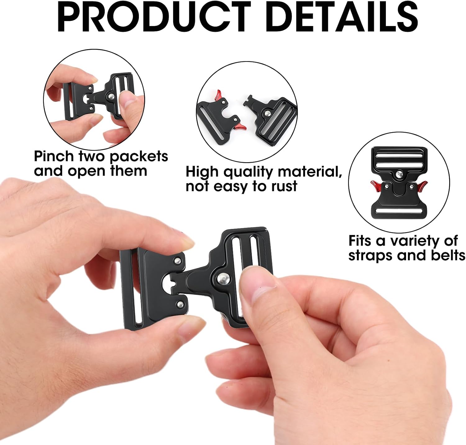 2 Pcs Metal Tactical Buckles, Quick Release Adjustable Belt Buckle Clips for Dog Collar, Keychain, Backpack, Belt (2"(2Pcs))