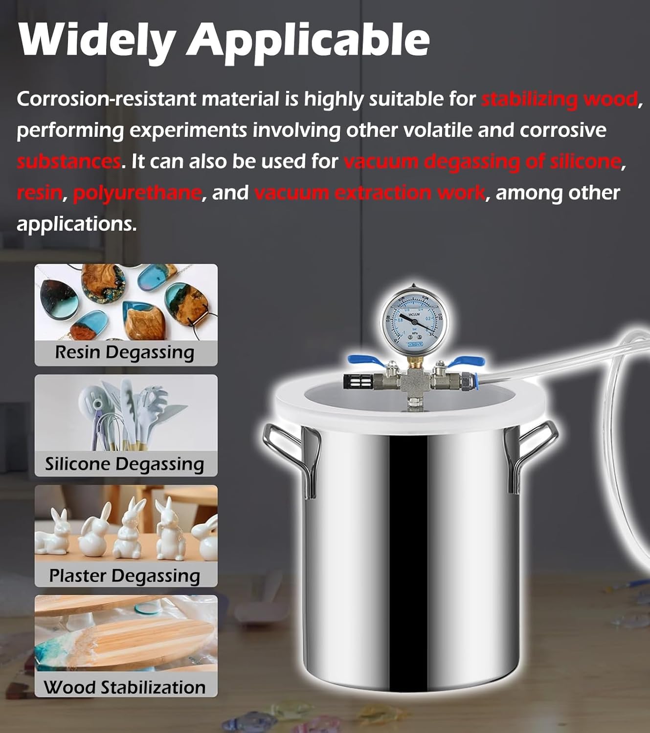 6 12 20 35 50 72 75 100 L Epoxy Resin Vacuum Chamber Kit, Large Vacuum Desiccator Cabinet for Cactus Juice Stabilizing Resin Vacuum Extraction, Vacuum Defoaming Barrel Degassing Chamber Kit(6Gal/21L)