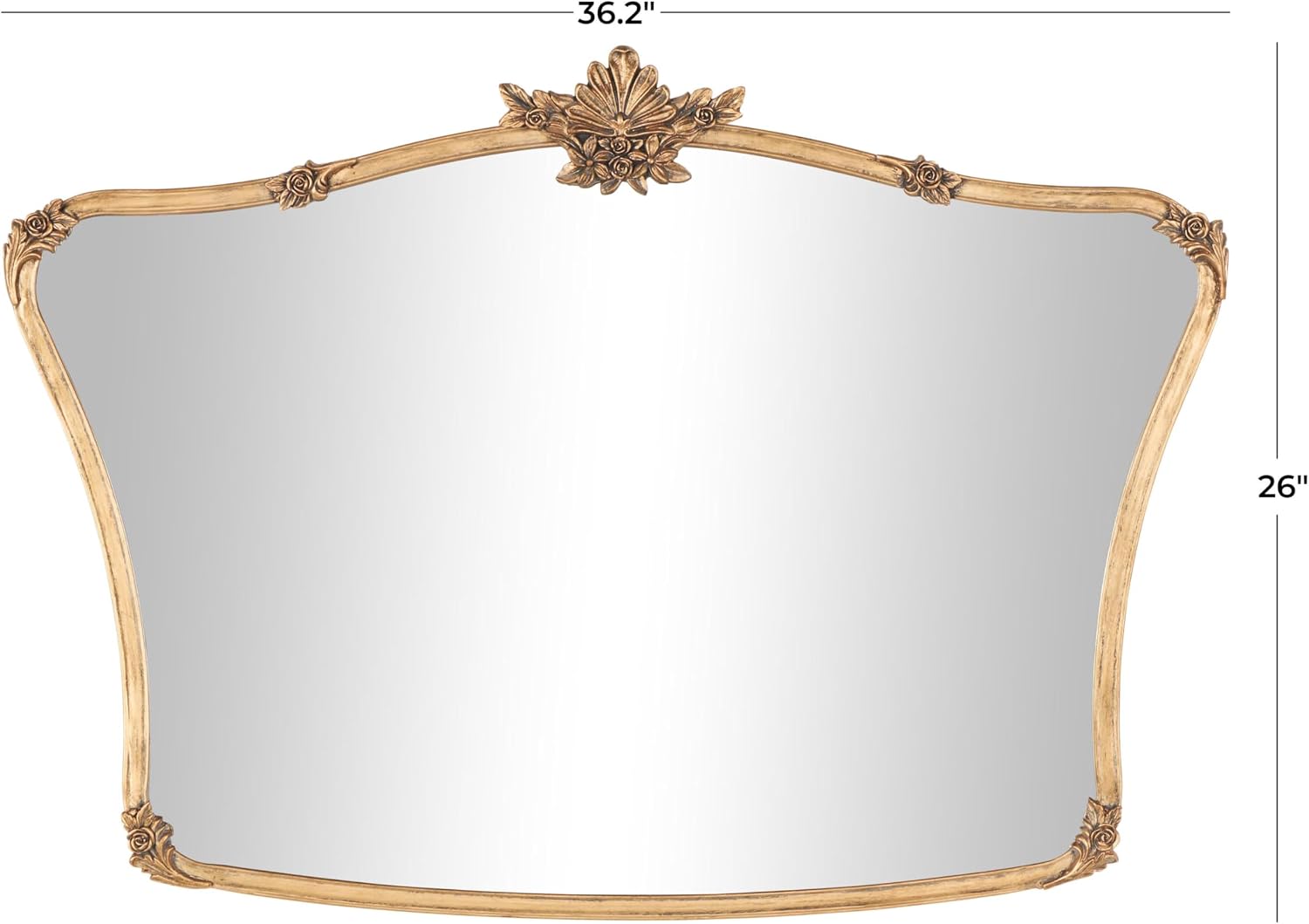 Deco 79 Metal Floral Room Wall Mirror Orante Antique Curved Entryway Mirror, Wall Mounted Mirror 36" x 2" x 26", Gold