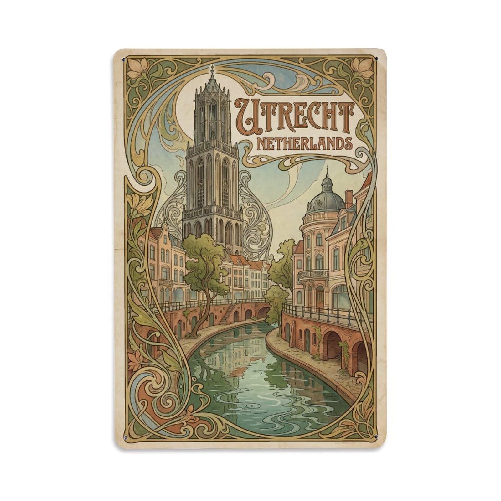 Metal Tin Sign Netherlands Utrecht Vintage Travel