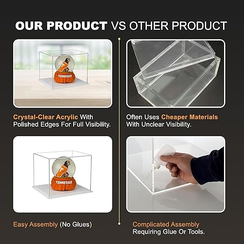 Vista 582 de Better Display Cases Versátil vitrina de acrílico transparente - Caja rectangular grande con base blanca 18" x 12" x 3" (BK09)