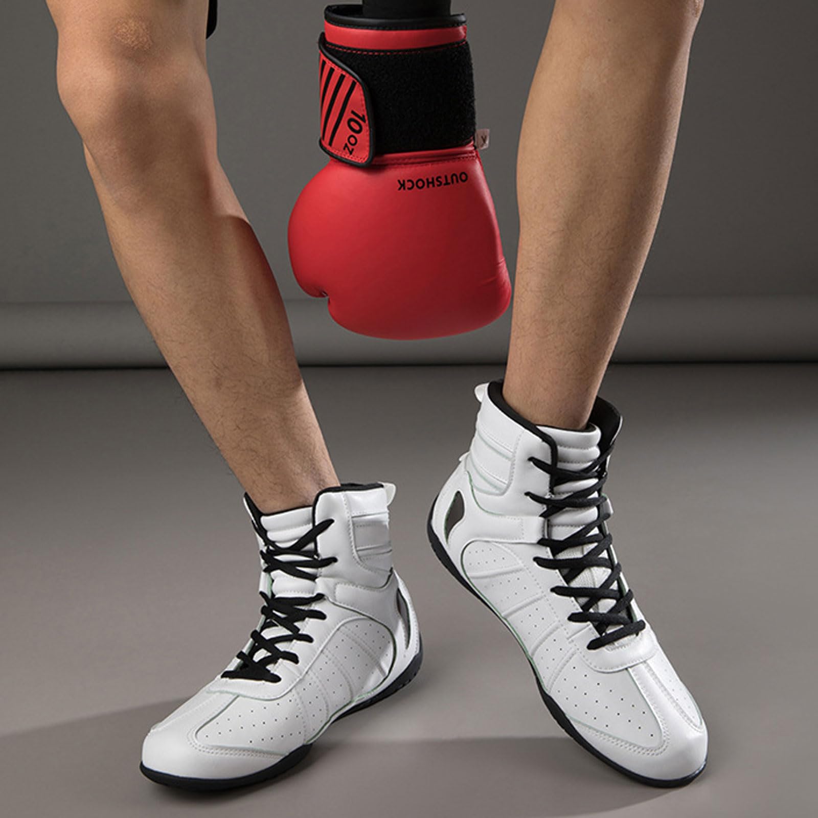 Buty bokserskie na siłownię MMA. Buty bokserskie do treningu fitness. Buty bokserskie unisex. Wysokie buty do zapaśnictwa. | Gumowa podeszwa | czarny/biały | rozmiary 35-46.