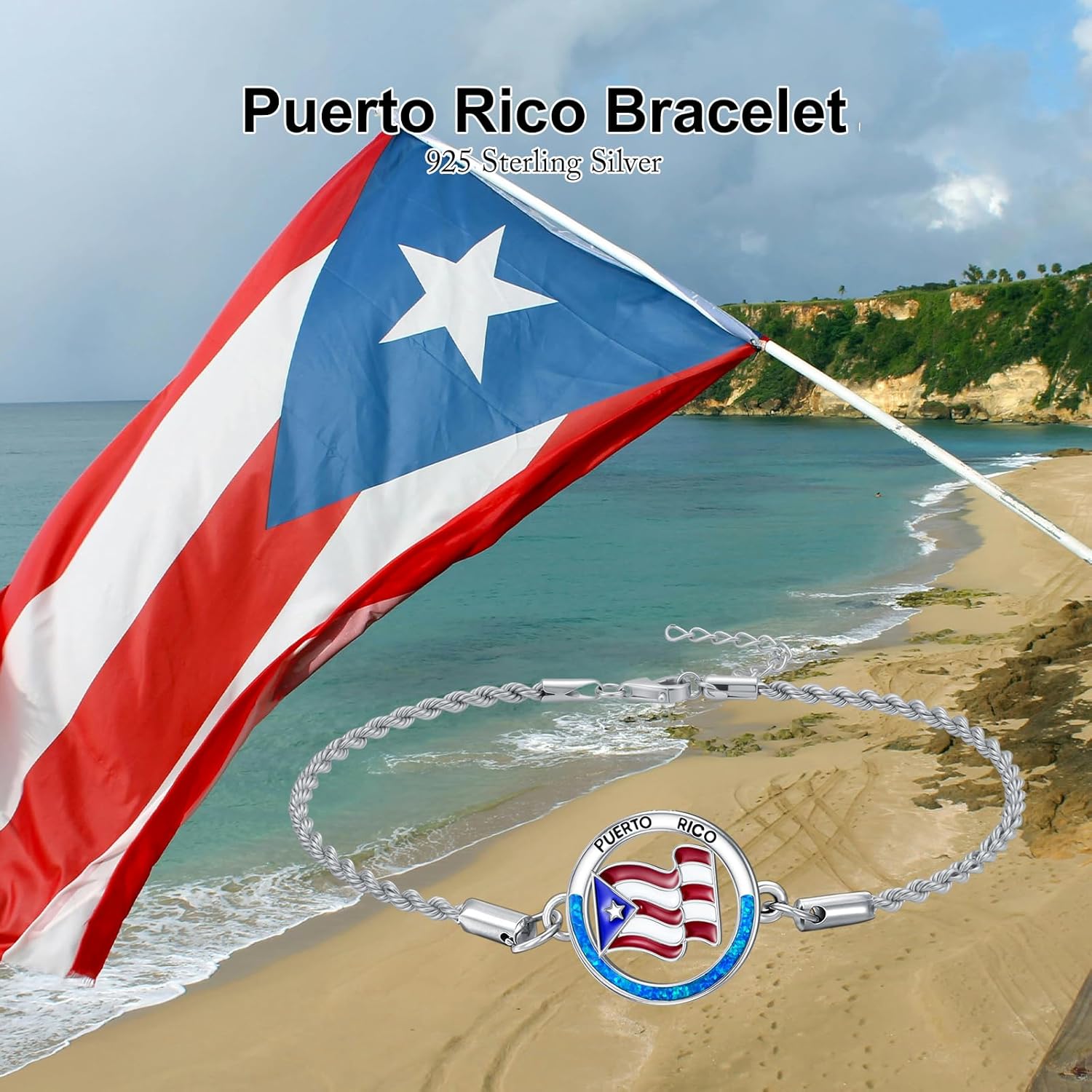 SIMONLY Puerto Rico Bracelet 925 Sterling Silver Blue Opal Pendant Anklet Taino Puerto Rico Jewelry Souvenirs Christmas Birthday Gifts for Men Women Puerto Rican - Image 2