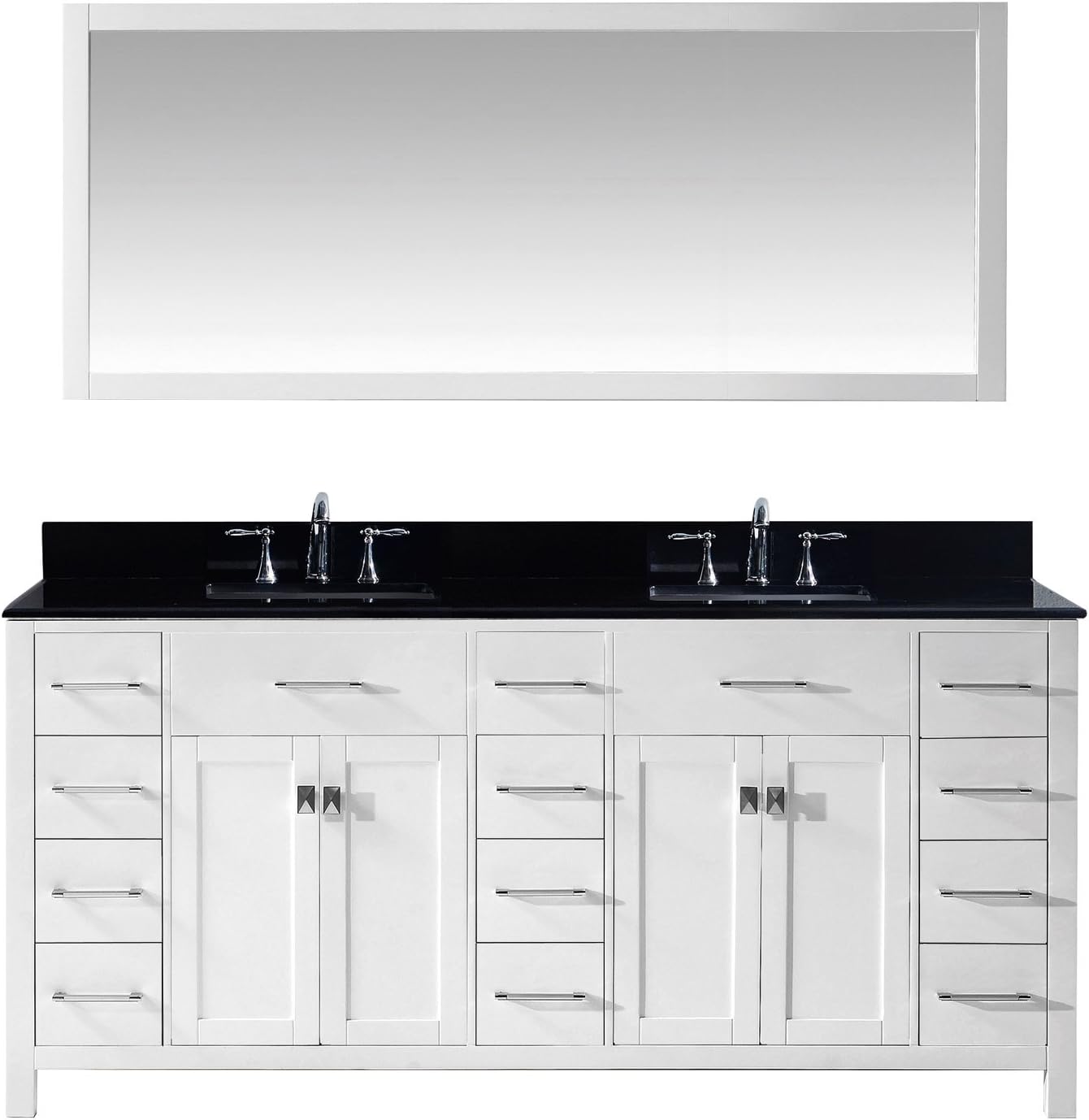 Caroline Parkway 72" Double Bathroom Vanity in White with Black Galaxy