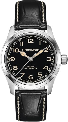 Hamilton Khaki Field Murph automatic watch with black dial and brown leather strap