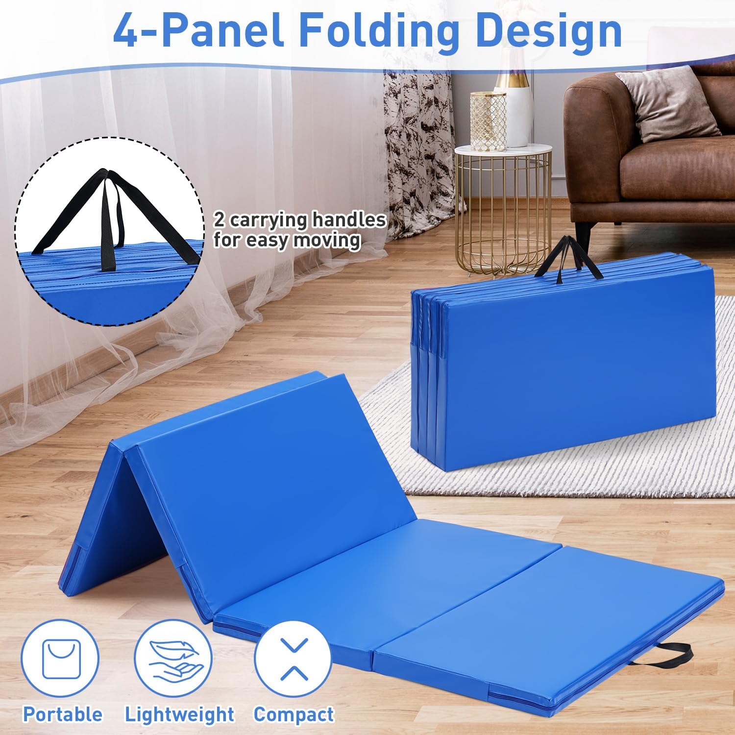 Gymnastics Mat, 3'x6'/4'x6' Thick Folding Kids' Gymnastic Tumbling Mat with Carrying Handles for Home Gym Exercise & Play