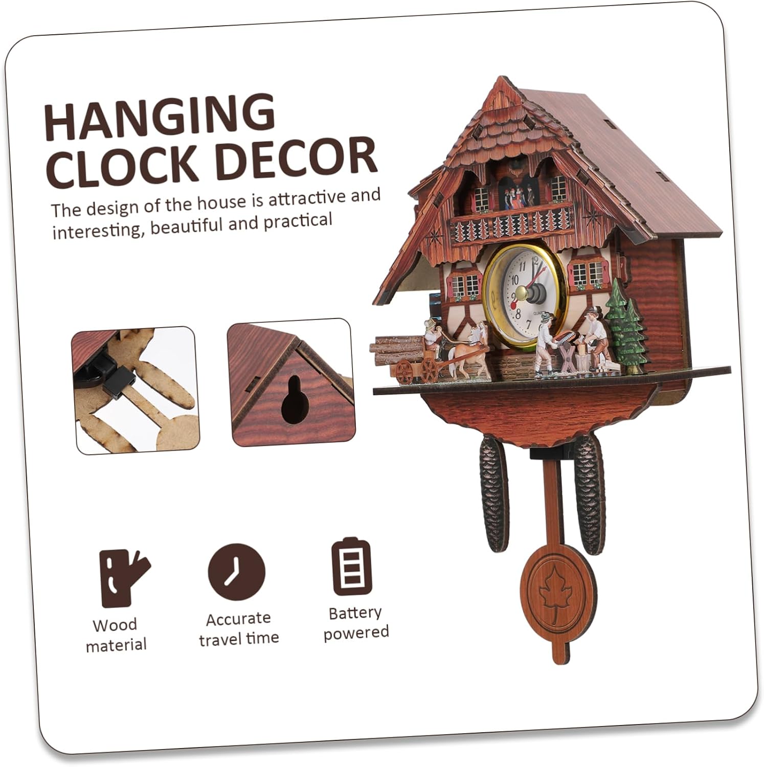 Wall Electronic Calendar House Cat Modern Alarm Retro Home Decor Cuckoo Clocks Alarm Retro Hanging Grandfather Brown Wood
