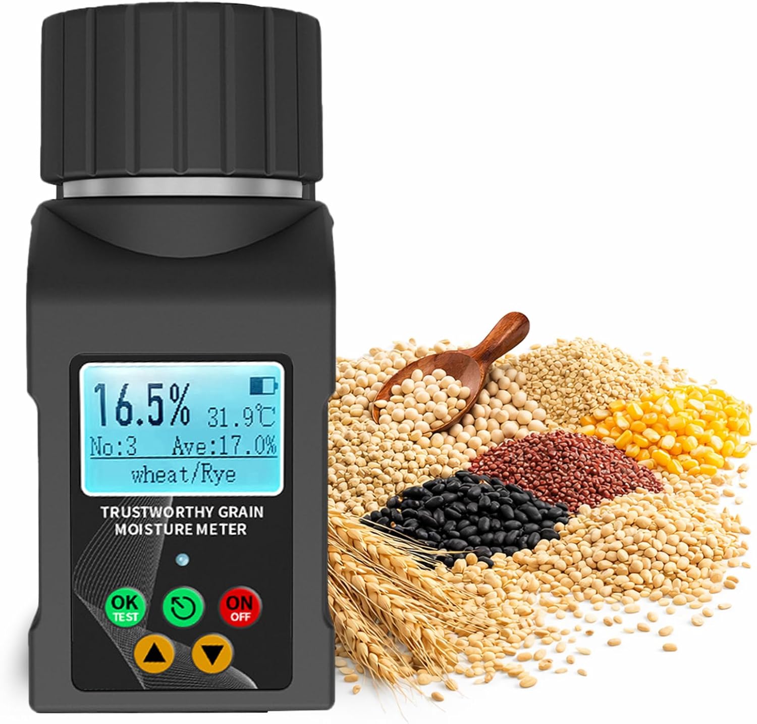 BTMETER Grain Moisture Tester, High Precision Digital Moisture Meter for 40+ Grains Including Wheat, Corn, Coffee Beans, Portable Cup-Type with Data Storage, for Farmers, Food Processors and Traders