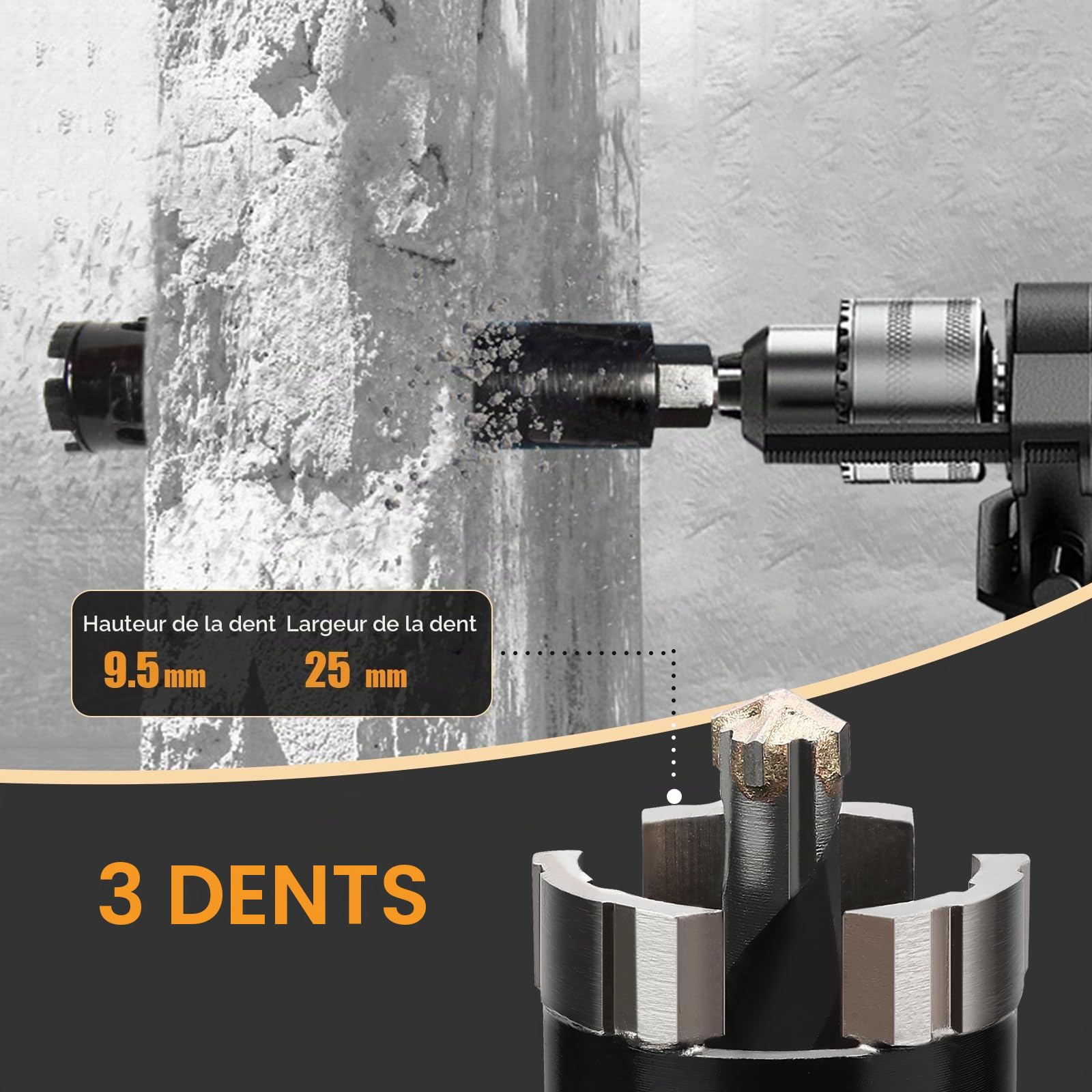 Couronne de forage 35 mm, longueur utile 200 mm avec codage Sds Plus, 220 mm, Sds max 220 mm, codage hexagonal 110 mm, pointe de centrage 10 x 240 mm, pour maçonnerie