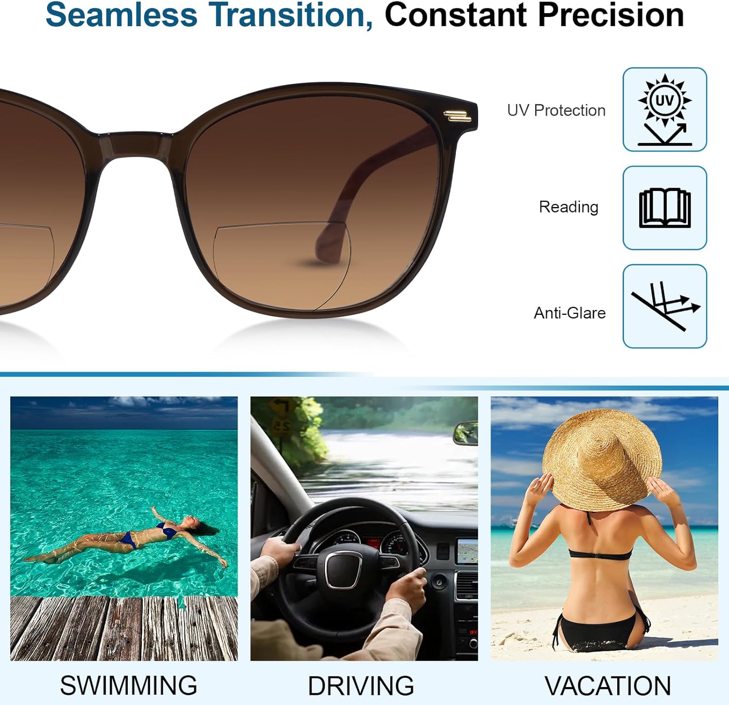 3 Pack Bifocal Reading Sunglasses for Women & Men, UV400 Sun Readers Glasses Spring Hinge Outdoor Sunglasses +2.50 - Image 5