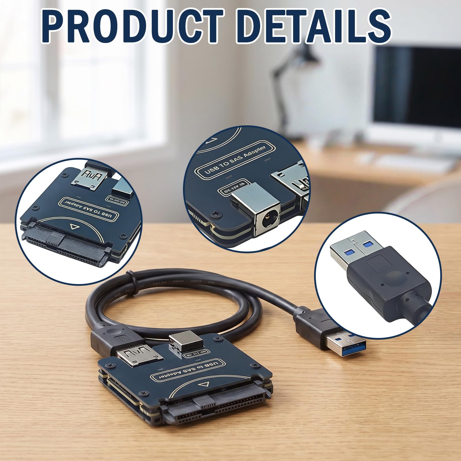 SFF-8482 Adattatore RAID per dischi rigidi SAS da 29 pin a USB3.0 5 Gbit/s, adattatore di conversione da USB 3.0 a SAS per dischi rigidi da 2,5/3,5 pollici, scheda adattatore SSD con chipset e