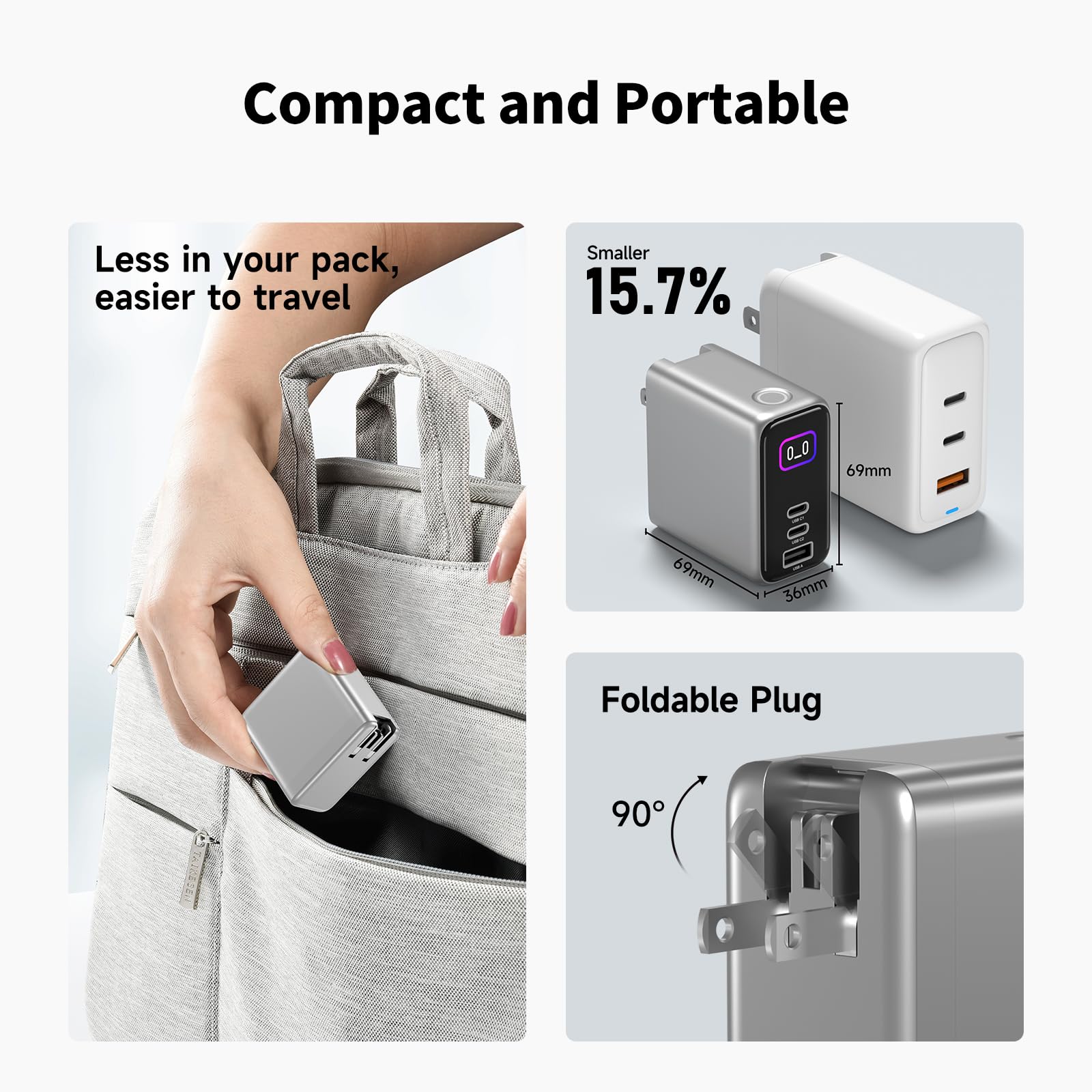 Caricatore USB C max 140 W | Stazione di ricarica rapida a 3 porte (2 USB-C PD3.1 + USB-A QC3.0) | Comandi touch intuitivi, per MacBook, iPhone 17/16 Series, Samsung Galaxy, Pixel e altro