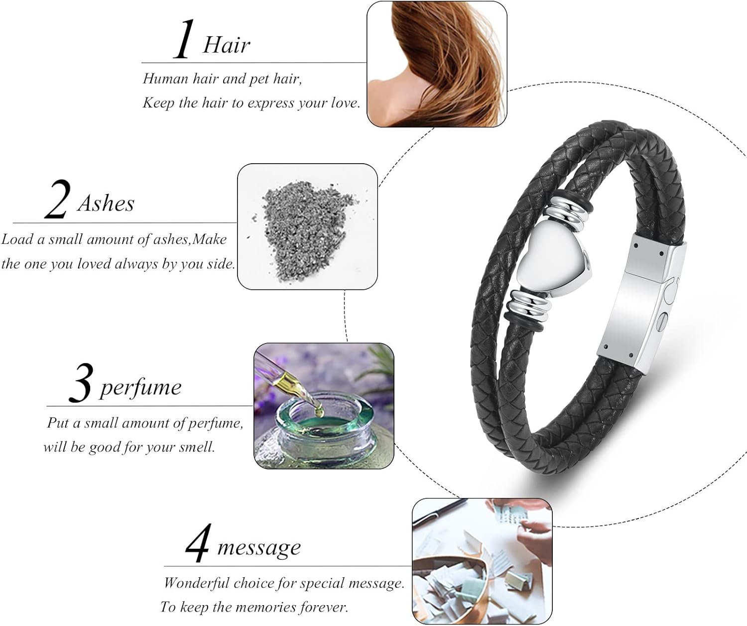 memorial jewelry Cremation Bracelet with Clasp Beads Cowhide Multi-Layer Braided Leather Urn Bracelet for Men Women
